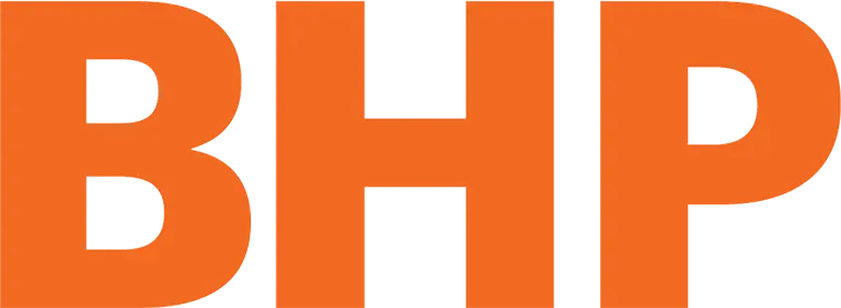 Large, bold orange letters reading "BHP" on a transparent background.
