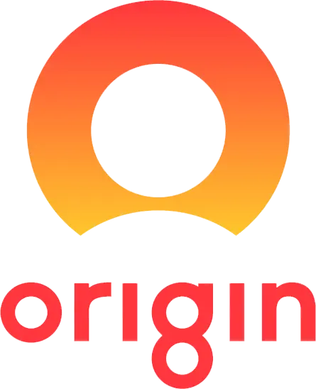 A circular orange and yellow gradient logo above the word "origin" in lowercase red letters, with the "g" featuring a distinctive loop.